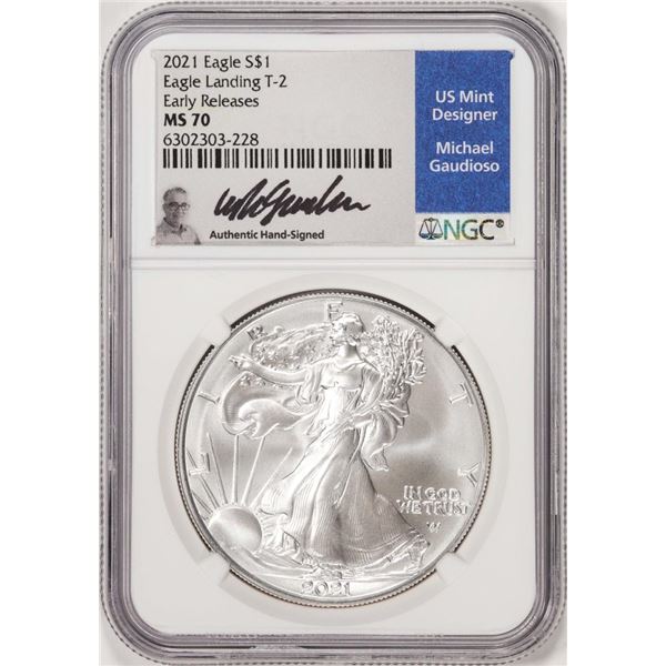 2021 Type 2 $1 American Silver Eagle Coin NGC MS70 Early Releases Gaudioso Signature