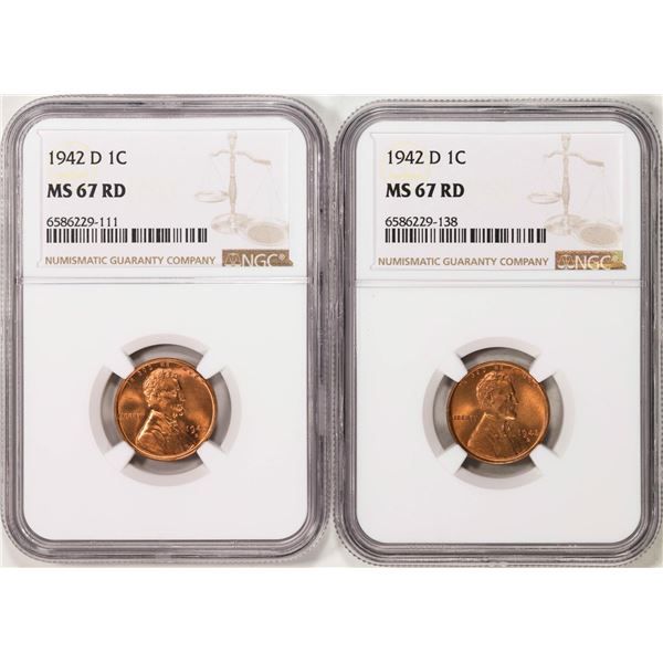 Lot of (2) 1942-D Lincoln Wheat Cent Coins NGC MS67RD