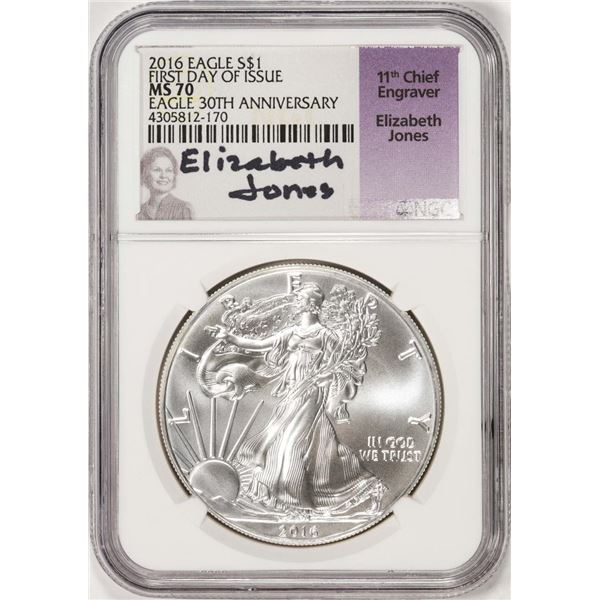 2016 $1 American Silver Eagle Coin NGC MS70 FDOI Jones Signature 30th Anniversary