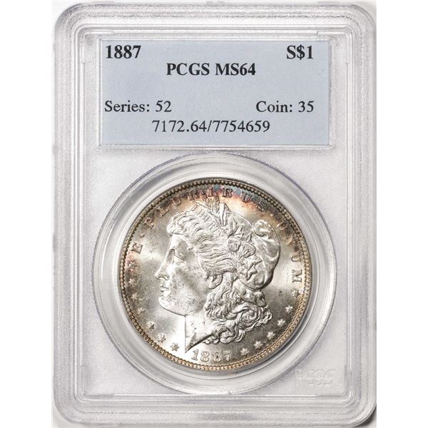 1887 $1 Morgan Silver Dollar Coin PCGS MS64 Nice Toning