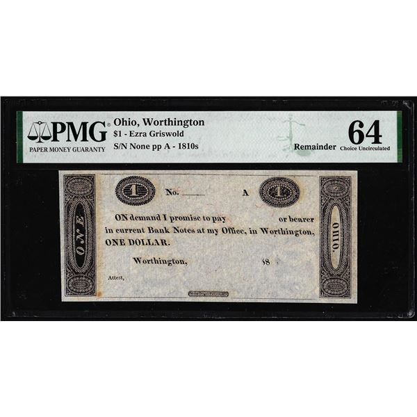 1810's $1 Ezra Griswold Remainder Obsolete Note PMG Choice Uncirculated 64