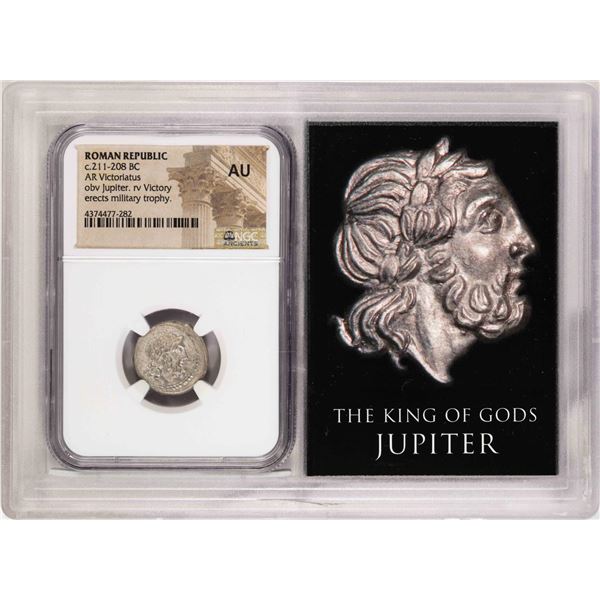 c.211-208 BC Roman Republic AR Victoriatus Ancient Coin NGC AU Story Box