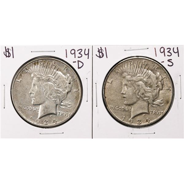 Lot of 1934-D & 1934-S $1 Peace Silver Dollar Coins
