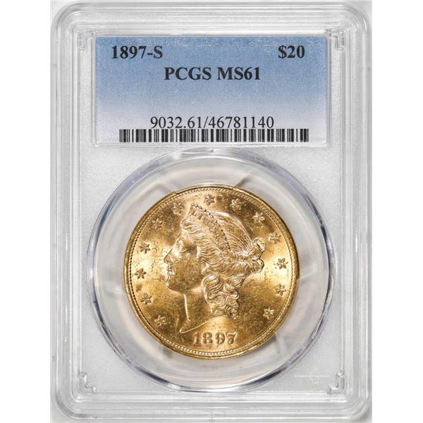 1897-S $20 Liberty Head Eagle Gold Coin PCGS MS61