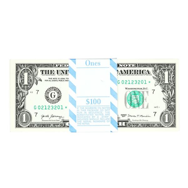 Pack of (100) Consecutive 2017 $1 Federal Reserve Star Notes Chicago