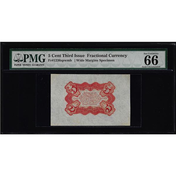 Third Issue Five Cents Specimen Fractional Note Fr.1236sp PMG Gem Uncirculated 66EPQ