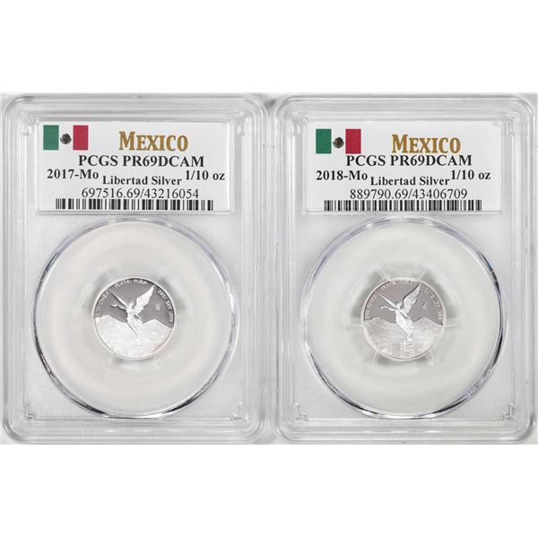 Lot of 2017-2018-Mo Mexico Proof 1/10 oz Silver Libertad Coins PCGS PR69DCAM