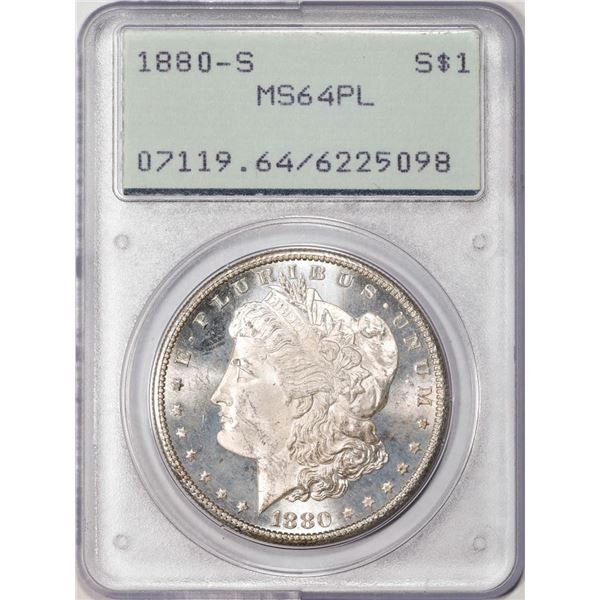 1880-S $1 Morgan Silver Dollar Coin PCGS MS64PL Old Rattler Holder