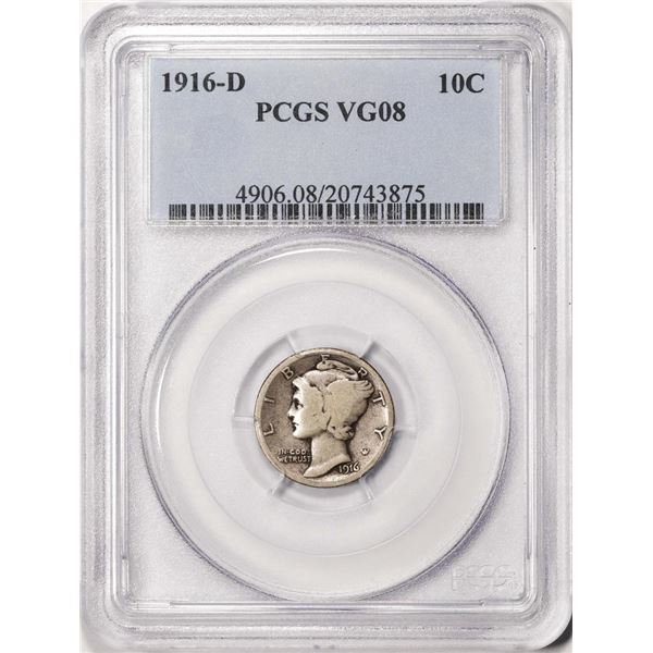 1916-D Mercury Dime Coin PCGS VG08