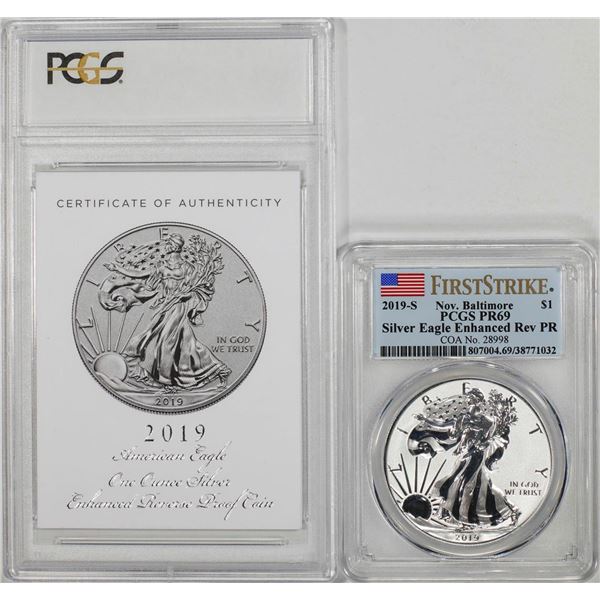 2019-S Enhanced Reverse Proof $1 American Silver Eagle Coin PCGS PR69 Baltimore FS