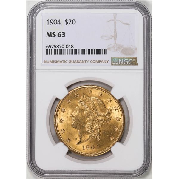 1904 $20 Liberty Head Eagle Gold Coin NGC MS63