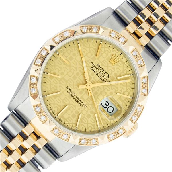 Rolex Mens Two Tone Champagne Jubilee Index Diamond Wristwatch With Rolex Box