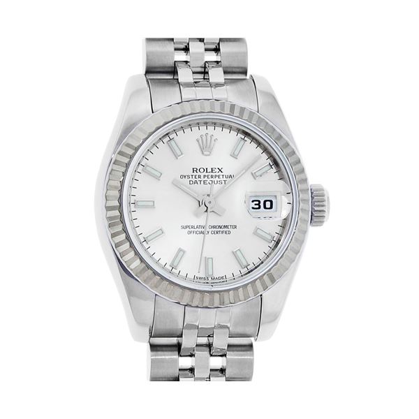 Rolex Ladies Stainless Steel White Index Datejust Wristwatch