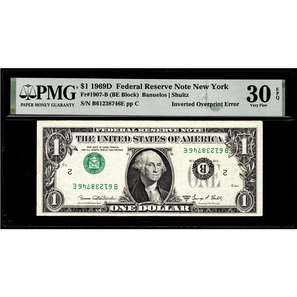 1969D $1 Federal Reserve Inverted Overprint Error Note Fr.1907-B PMG Very Fine 30EPQ