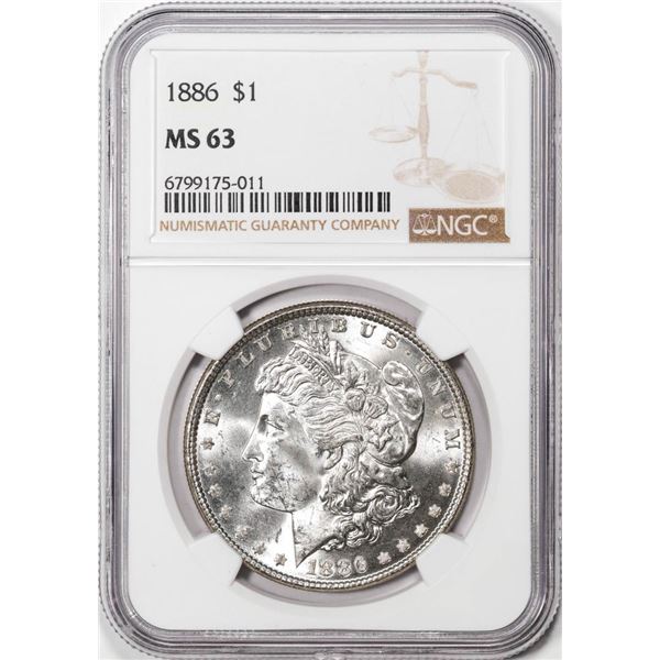 1886 $1 Morgan Silver Dollar Coin NGC MS63