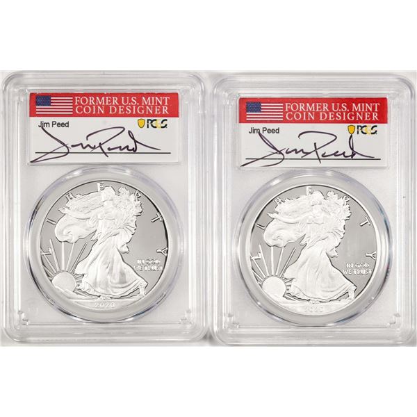 Lot of (2) 2020-W $1 Proof American Silver Eagle Coin PCGS PR70DCAM FDOI