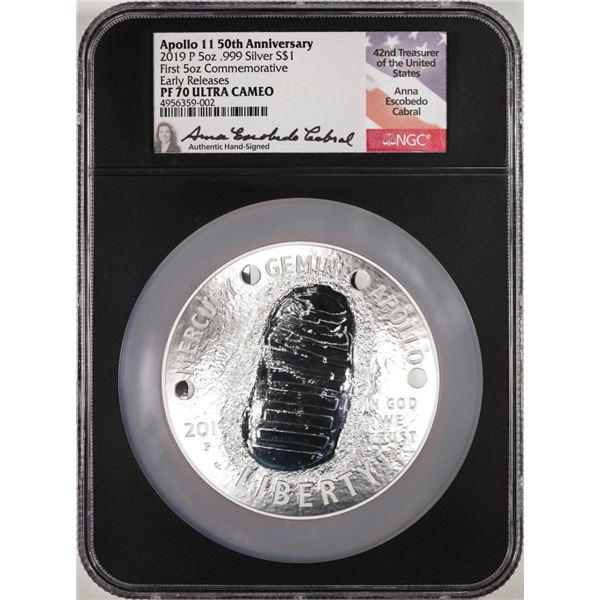 2019 $1 Proof Apollo 11th 50th Anniversary 5oz Silver Coin NGC PF70 Ultra Cameo Signed