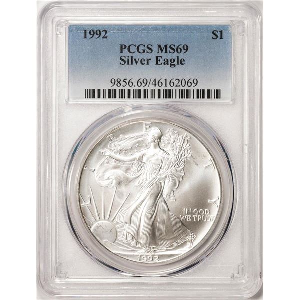 1992 $1 American Silver Eagle Coin PCGS MS69