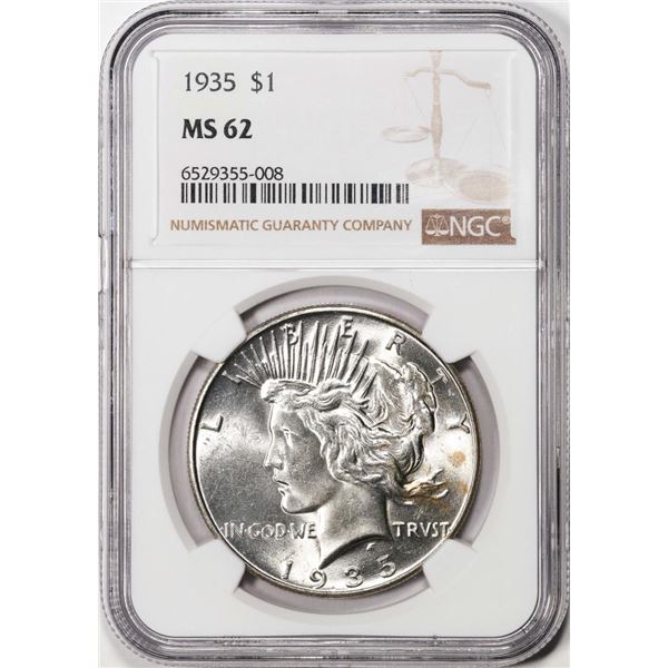 1935 $1 Peace Silver Dollar Coin NGC MS62