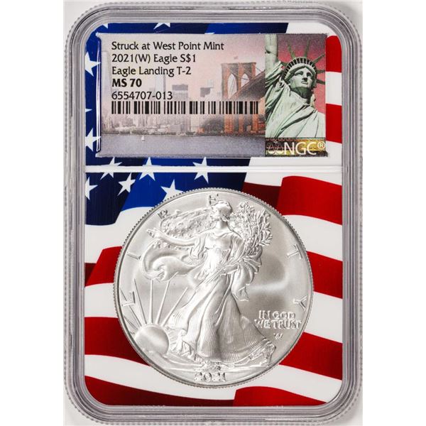 2021(W) Type 2 $1 American Silver Eagle Coin NGC MS70 Flag Core