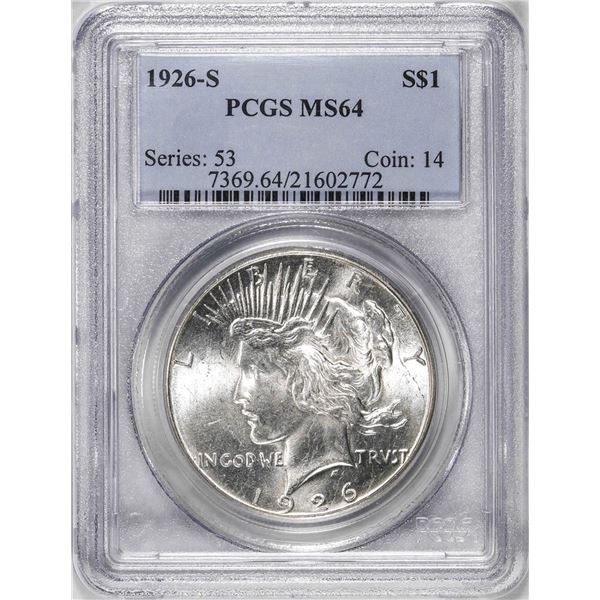 1926-S $1 Peace Silver Dollar Coin PCGS MS64