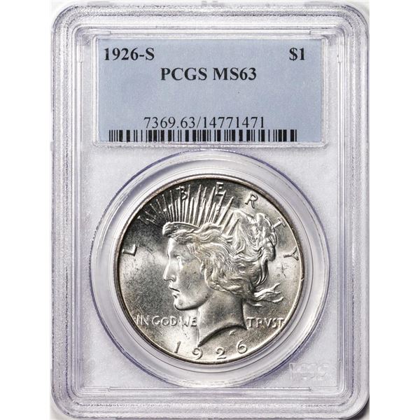 1926-S $1 Peace Silver Dollar Coin PCGS MS63