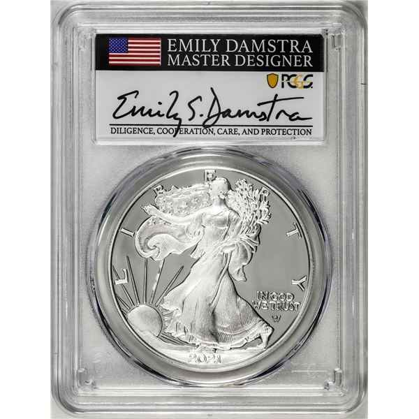 2021-S Type 2 $1 American Silver Eagle Coin PCGS PR70DCAM Emily Damstra Signature FS