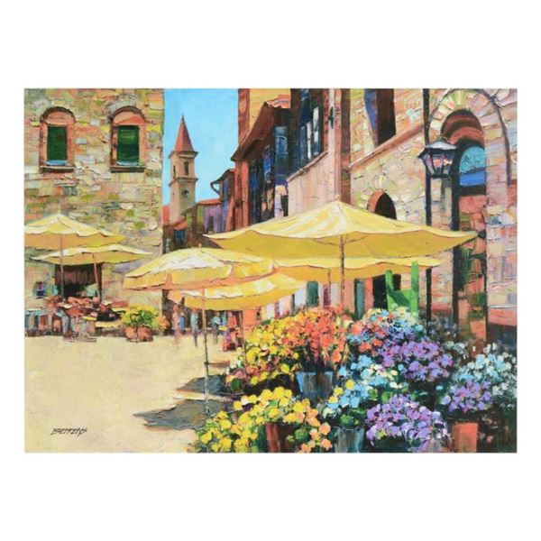 Howard Behrens (1933-2014) "Siena Flower Market" Limited Edition Giclee on Canvas