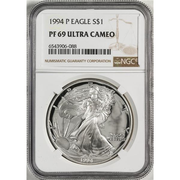 1994-P $1 Proof American Silver Eagle Coin NGC PF69 Ultra Cameo