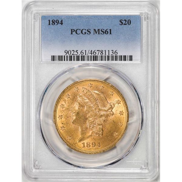 1894 $20 Liberty Head Eagle Gold Coin PCGS MS61