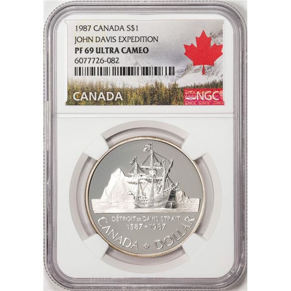 1987 Canada $1 Proof John Davis Expedition Silver Dollar Coin NGC PF69 Ultra Cameo