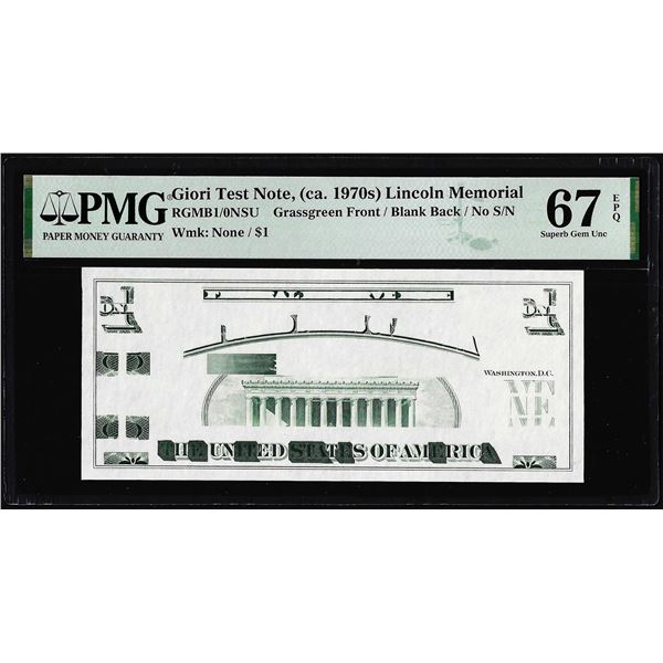 Circa 1970's Lincoln Memorial Giori Test Note PMG Superb Gem Uncirculated 67EPQ