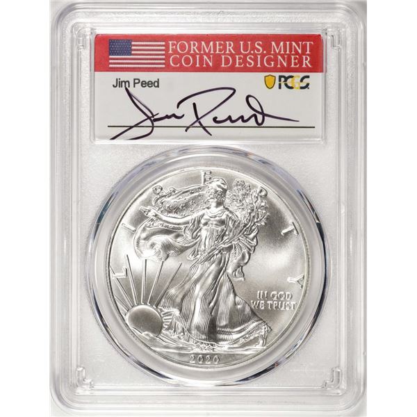 2020-(S) $1 American Silver Eagle Coin PCGS MS70 FDOI S.F. Mint Jim Peed Signature