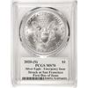 Image 2 : 2020-(S) $1 American Silver Eagle Coin PCGS MS70 FDOI S.F. Mint Jim Peed Signature