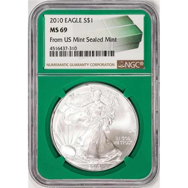 2010 $1 American Silver Eagle Coin NGC MS69 Green Core