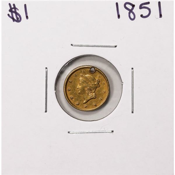 1851 $1 Liberty Head Gold Dollar Coin Holed