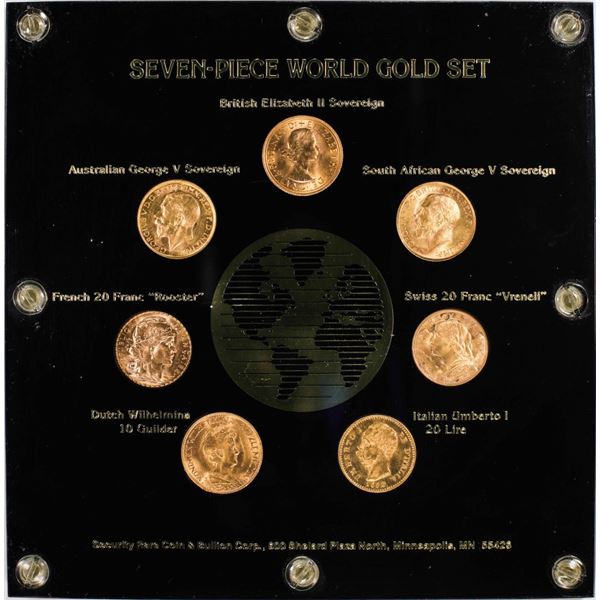 Seven Piece World Gold Coin Set in Plastic Holder