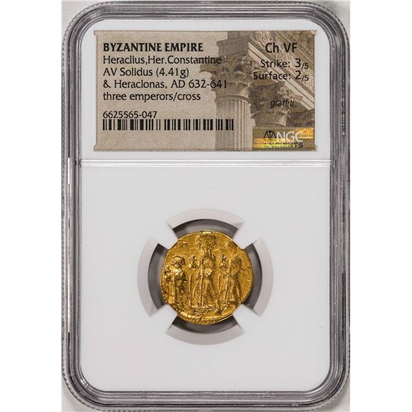 AD 632-641 Byzantine Empire Heraclius Her Constantine AV Solidus Gold Coin NGC Ch VF