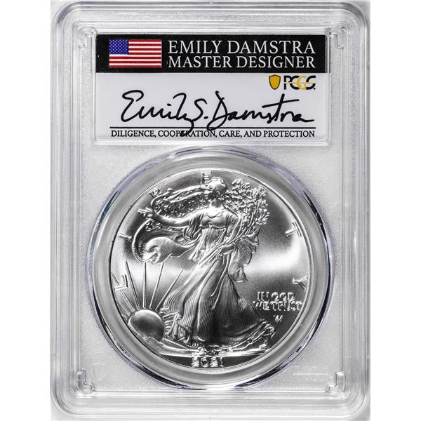 2021 Type 2 $1 American Silver Eagle Coin PCGS MS70 Damstra Signature First Strike