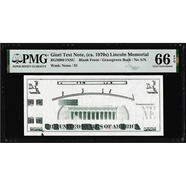 Circa 1970's Lincoln Memorial Giori Test Note PMG Gem Uncirculated 66EPQ