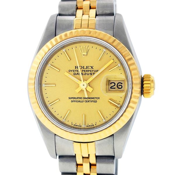 Rolex Ladies Two Tone Champagne Index Date Wristwatch