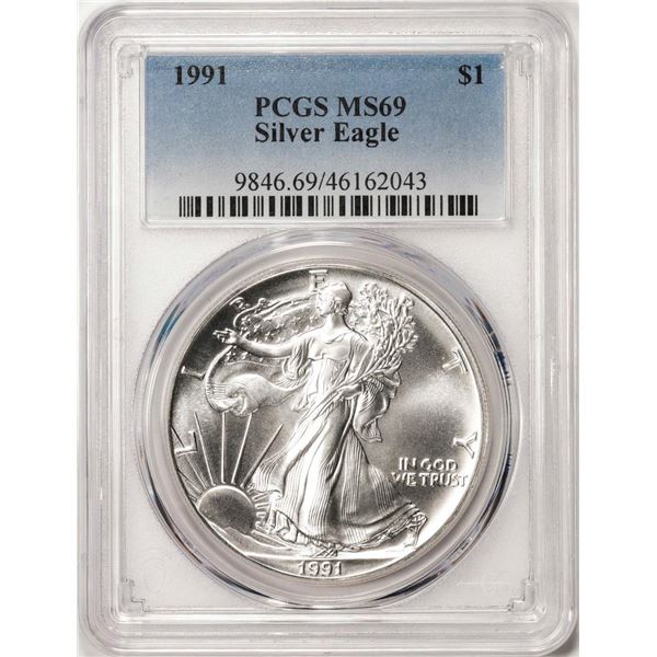 1991 $1 American Silver Eagle Coin PCGS MS69