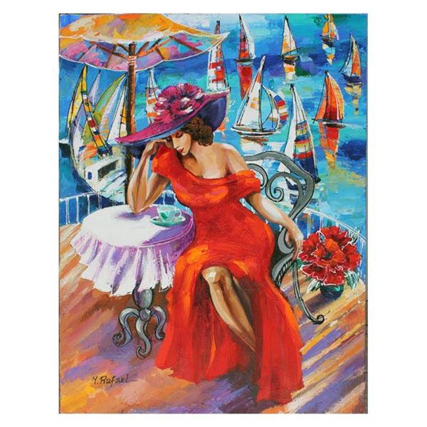 Yana Rafael  Lady in Red on Balcony  Original Acrylic on Canvas