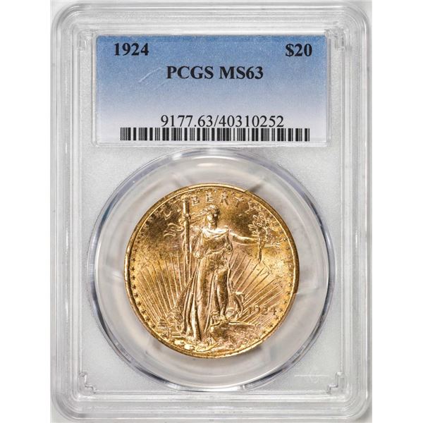 1924 $20 St. Gaudens Double Eagle Gold Coin PCGS MS63