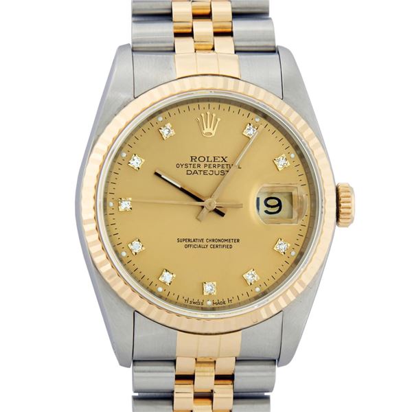 Rolex Men's Two Tone Champagne Diamond Datejust Wristwatch