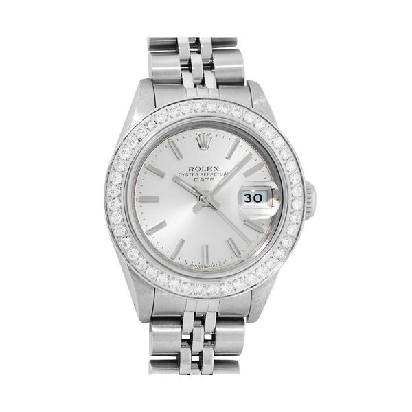 Rolex Ladies Stainless Steel Silver Index Diamond Datejust Wristwatch