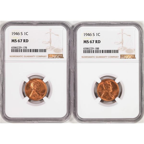 Lot of (2) 1946-S Lincoln Wheat Cent Coins NGC MS67RD