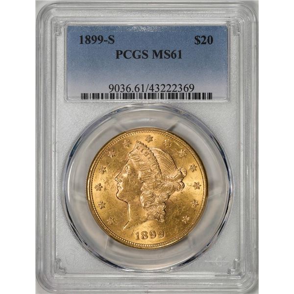 1899-S $20 Liberty Head Double Eagle Gold Coin PCGS MS61