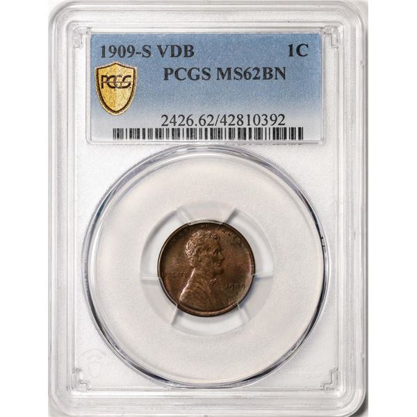 1909-S VDB Lincoln Wheat Cent Coin PCGS MS62BN