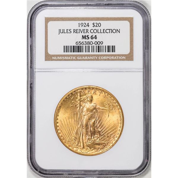 1924 $20 St. Gaudens Double Eagle Gold Coin NGC MS64 Jules Reiver Collection